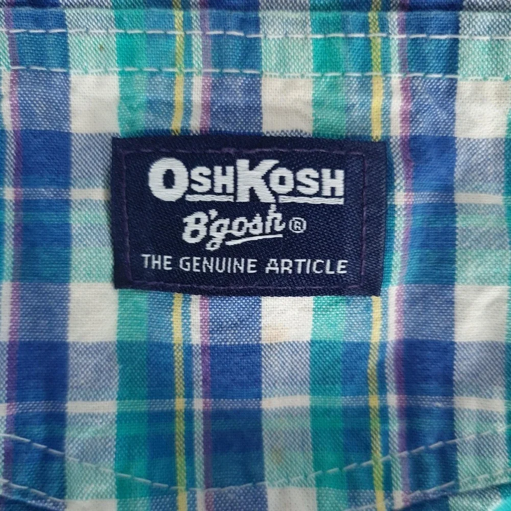 Vintage OshKosh B'gosh Shortalls Toddler 2T Blue Plaid Cotton Vestbak USA 90s